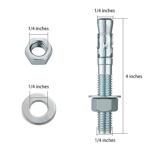 1/4x4" 30Pcs Inch Standard Fasteners for Heavy-Duty Zinc Wedge Anchors for Cement and Concrete