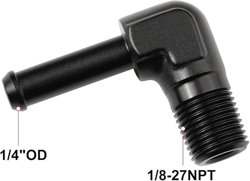 1/8 NPT Male to 1/4" Hose Barb Fitting Adapter 90 Degree Elbow Aluminum Black
