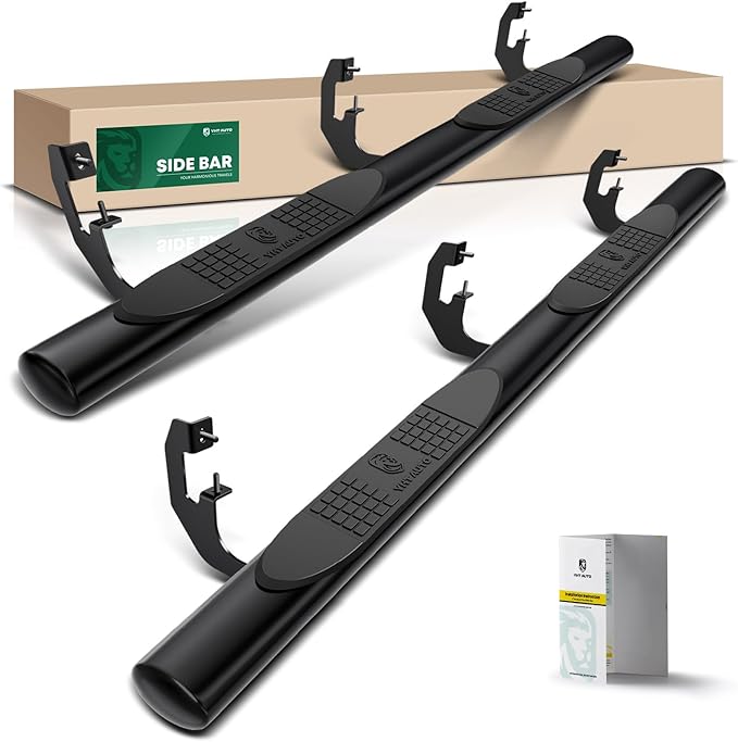 YHTAUTO 4 Inch Running Boards Side Step Bars Fit Chevy & GMC Models - Silverado, Sierra 1500/2500 HD/3500 HD 2019-2024 - Extended/Double Cab, Oval Straight Steel Black Powder Truck Cab Side Step Rails