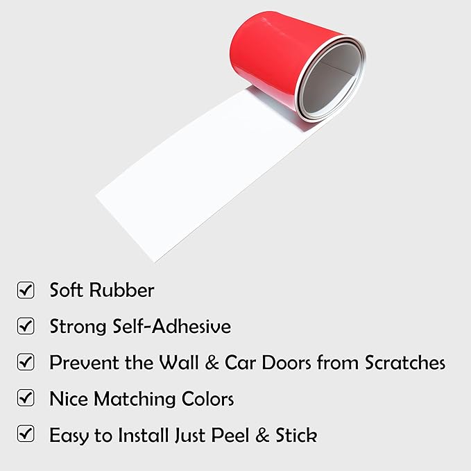 Rubber Bond Garage Wall Protectors - 6x48 Inches Strong Self-Adhesive Rubber Bumper Protectors for Garage Walls - Anti-Scratch and Waterproof Garage Wall Protector for Car Doors (White, 1 Pack)