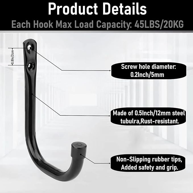 20 Pcs Heavy Duty Garage Storage Utility Hooks, 4.1Inch J Hangers Wall Hooks for Hanging Bikes, Ladders, Cord, Hose, Garden Tools