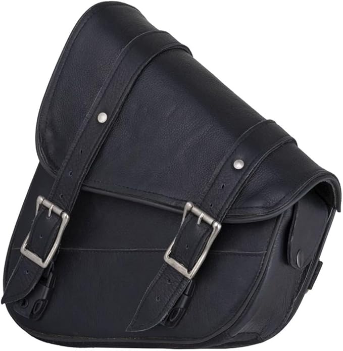GARGOYLE BELLS Premium Naked Leather Swing Arm Bag For Motorcycle Left Side Solo Bags Saddle Bags For Softails Choppers (Style-1, Black)