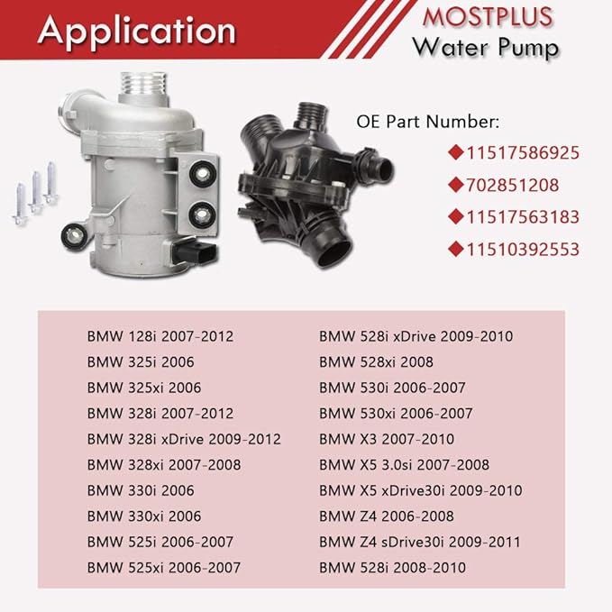 MOSTPLUS 11517563183 11517586925 Electric Engine Water Pump and Thermostat Compatible for BMW E90 X3 Z4 1 3 5 Series