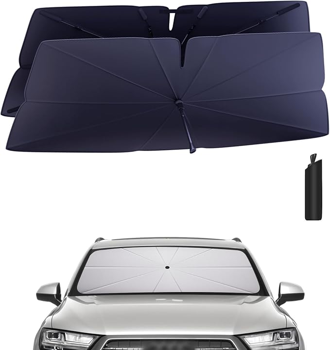 Windshield Sun Shade Umbrella: Custom Fit for 2016-2019 Audi Q7 Premium, Premium Plus, Prestige, TDI, TFSI, e-tron (Type 4M) - Double Thickened Foldable Front Window Sunshade, UV & Heat Protection