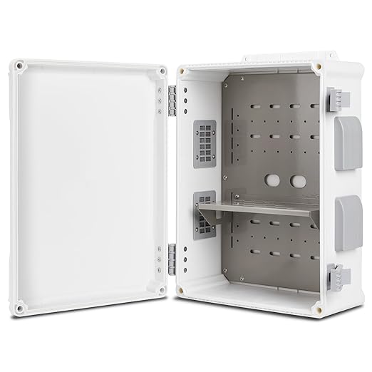 Outdoor Electrical Junction Box, ABS Water Resistant Enclosure with Internal Mounting Panel & Hinged Cover (15" H x 11" L x 6" W)