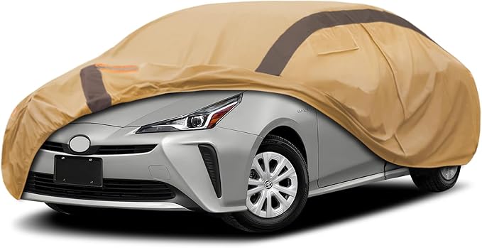 Prius Car Cover Waterproof All Weather Compatible with Toyota Prius 2004-2024, Outdoor Heavy Duty Anti-UV Car Covers Rain Sun Snow Protection with Zipper and Windproof Buckle