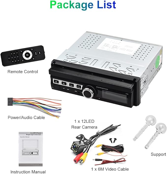 Hikity Single Din Touchscreen Car Stereo 7 Inch Touch Screen Car Radio, Automatic Flip Out Sceen Car Stereo with FM Radio, Bluetooth, Mirror Link, EQ, USB/TF/AUX Input, SWC, Backup Cam