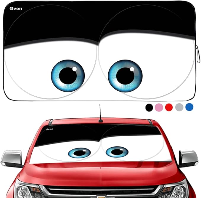 Gven- The Original Car Eyes Windshield Sun Shade 2025 Windshield Cover Automotive Interior Sun Protection Front Sun Visor Protector Blocks UV Rays Keep Your Vehicle Cool (Black, L)