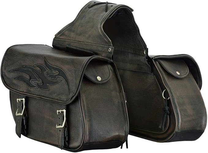 GARGOYLE BELLS Motorcycle Saddle Bags Leather Motorcycle Luggage Bag with Gun Holsters For Softails Sportsters and Choppers Waterproof Luggage Bags For Motorcycle