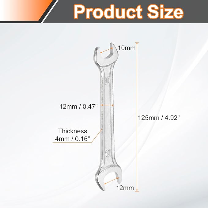 HARFINGTON 2pcs Double Open End Wrench 10mm x 12mm Metric 15 Degree Offset Angle Small Flat Head Wrench Galvanizing Open Ended Spanner for Automotive Repair Furniture Assembly