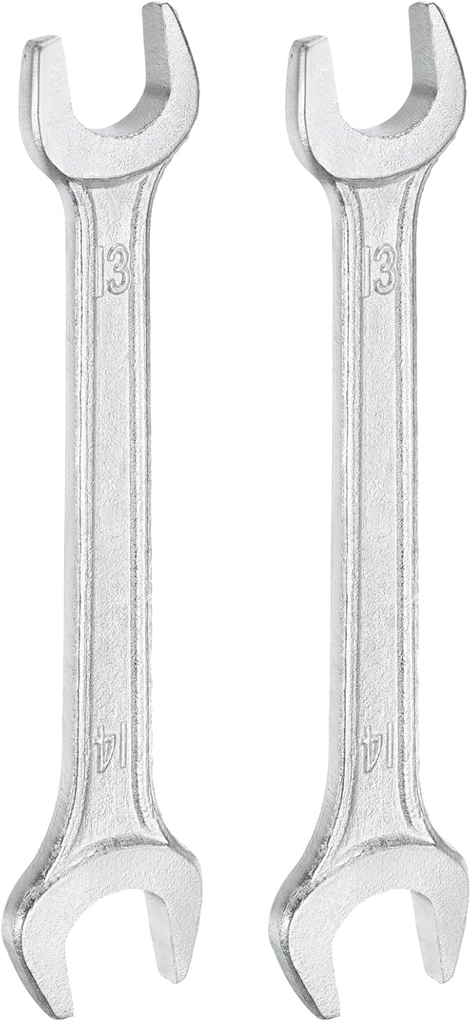 HARFINGTON 2pcs Double Open End Wrench 13mm x 14mm Metric 15 Degree Offset Angle Small Flat Head Wrench Galvanizing Open Ended Spanner for Automotive Repair Furniture Assembly