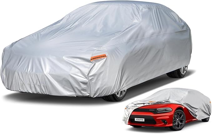 Kayme 6 Layers Car Cover Custom Fit for Dodge Charger (2006-2025) Waterproof All Weather for Automobiles, Outdoor Full Cover Rain Sun UV Protection.Silver