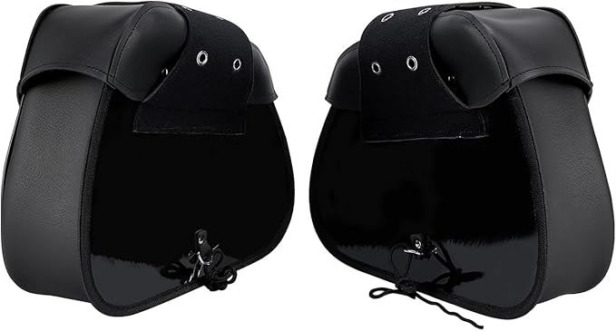 Motorcycle Saddle Bags Synthetic Leather Luggage Bag Waterproof Throw Over Saddlebags For Motorcycle Softails Sportsters Choppers Dyna V-star Shadow (Single Buckle, Black, 12.6 X 8 X 10)
