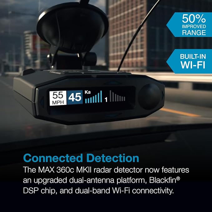Escort MAX 360c MKII Laser Radar Detector & Escort Direct Wire Power Cord: Dual-Band Wi-Fi and Bluetooth, 360° Directional Arrows, Exceptional Range, Shared Alerts, Drive Smarter App, Black