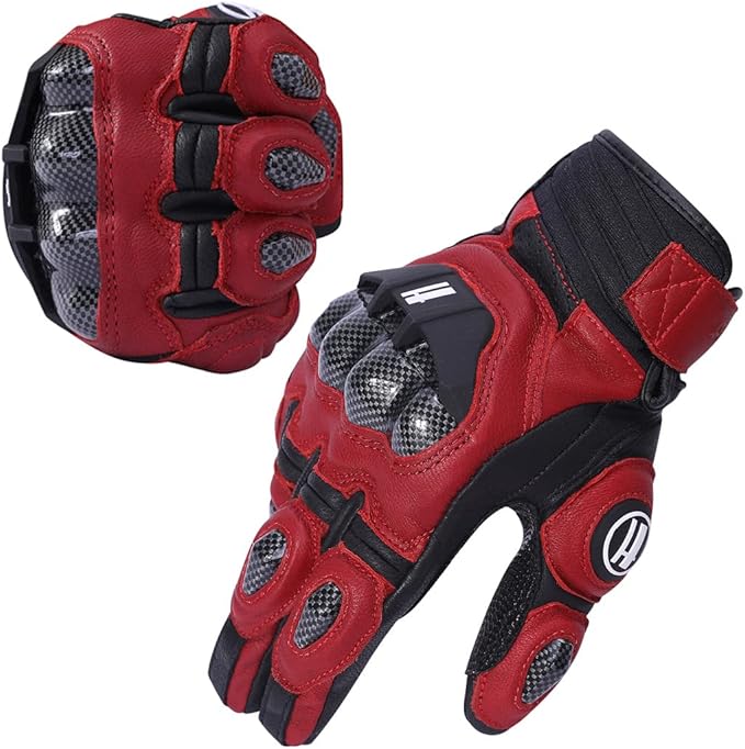 Harssidanzar Breathable Leather Motorcycle Gloves Touchscreen for Men Women KM046