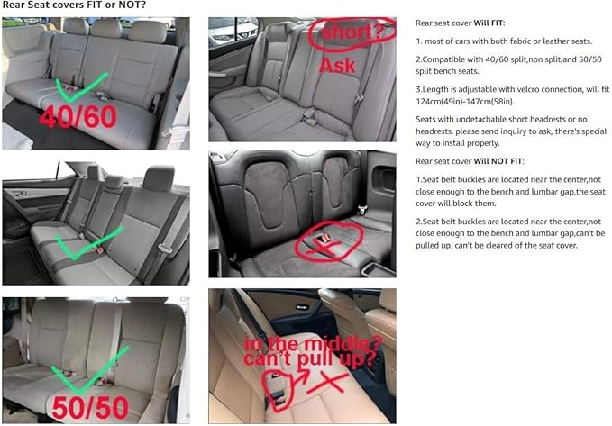 Seat Covers Full Set, Waterproof Leather Seat Covers for Cars, 5 Seats Universal Car Seat Protectors, Black Car Seat Covers Car Seat Cushions Fit for Most Cars (Black-White)