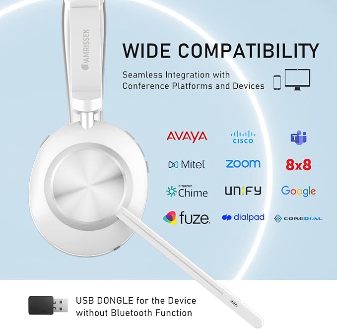 Wireless Headset with Mic for Work, Bluetooth Headset with Microphone (AI Noise Canceling & Mic Mute), Wireless Headset with USB Dongle & Charging Dock for Work/Home/Office/Call Center/PC/Laptop/Zoom
