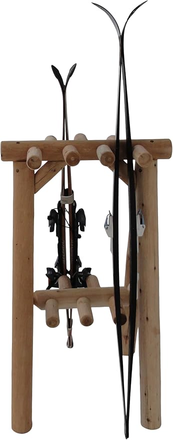 9-Place Freestanding Log Ski Rack Holder, Indoor & Outdoor Snowboard Racks, Standing Storage, Garage Racks for Snow Skis & Poles, Snowboard Rack Garage Storage Organizer- Canyon Brown + 15" Anchor Kit