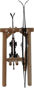9-Place Freestanding Log Ski Rack Holder, Indoor & Outdoor Snowboard Racks, Standing Storage, Garage Racks for Snow Skis & Poles, Snowboard Rack Garage Storage Organizer - Natural + 15" Anchor Kit