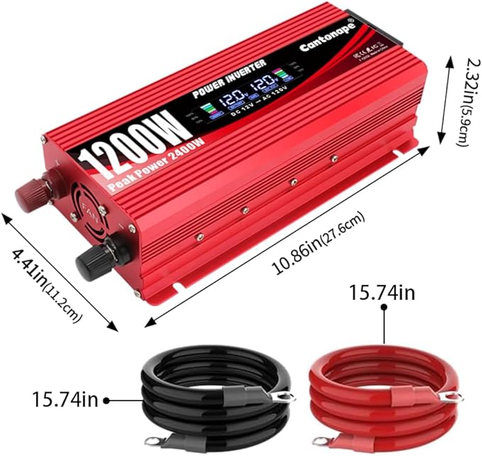 1200W/2400W(Peak) Car Power Inverter DC 12V to 110V/120V AC Converter with LCD Display Dual AC Outlets 3.0A USB and Type-C 12 Volt Inverter for Car Home Laptop Truck