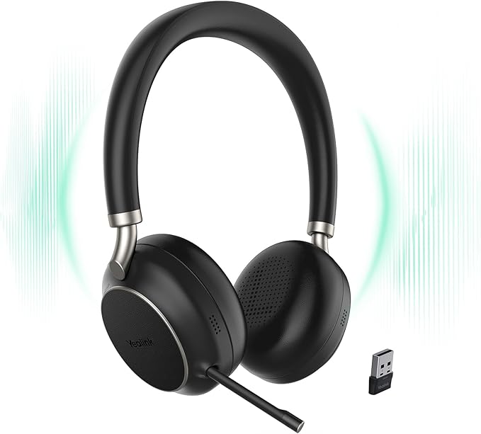 Yealink BH76 (2022 Old Edition) Wireless Headset Active Noise Cancelling (ANC) Bluetooth Headphone with Retractable Mic-Boom, Teams Certified On-Ear Headphone, up to 35h Talking Time, USB-A Dongle