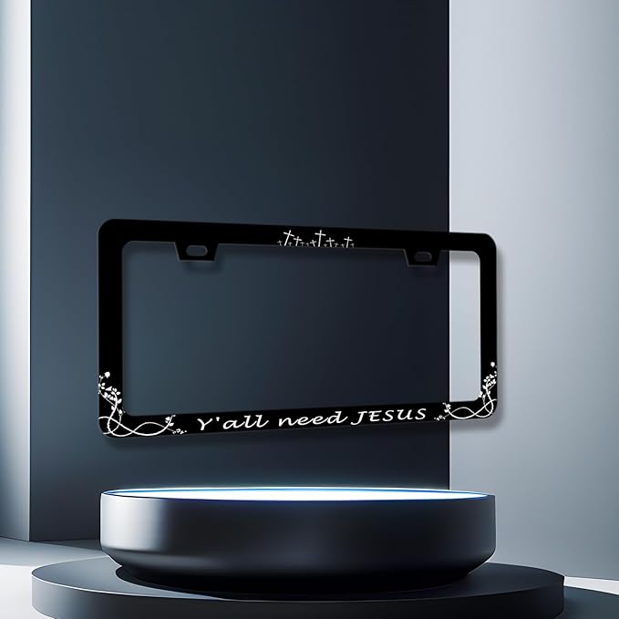 Y'all Need Jesus License Plate Frame Christian License Plate Frames Jesus Auto Accessory for Funny Text Car Decorative Stainless Steel License Plate Holder with Screws Men Women 12.2"x 6.2"