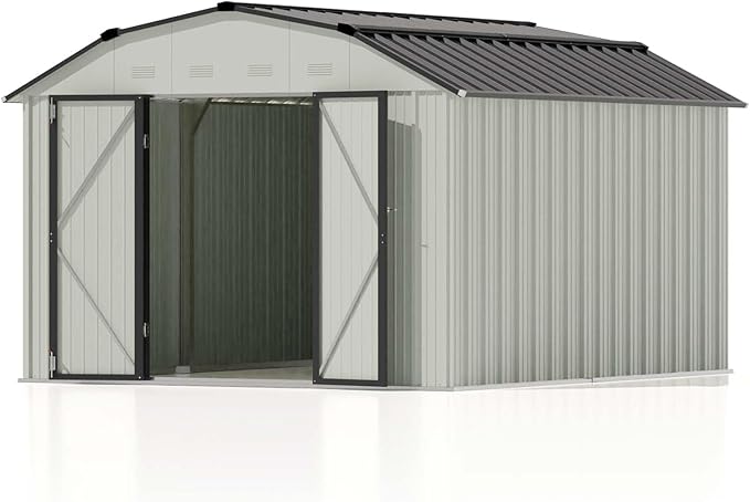 Patiowell 10 X 12 FT Barn Style Metal Storage Shed for Outdoor, Steel Yard Shed with Design of Lockable Doors, Utility and Tool Storage for Garden, Backyard, Patio, Outside Use