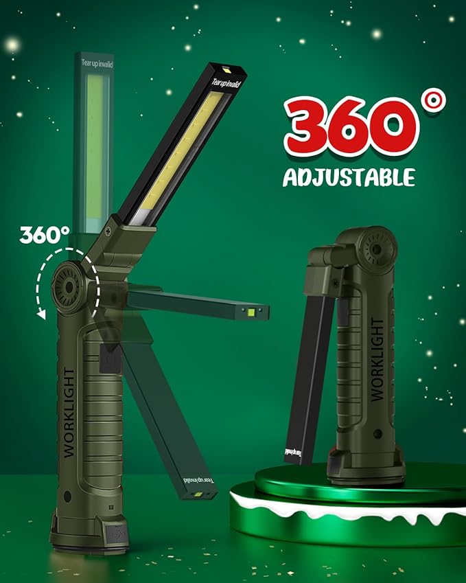 Coquimbo Tool Gifts for Men Him, Rechargeable LED Work Light Grill Light with Magnetic Base and Hook 5 Modes 360° Rotate Mechanic Light Birthday Gifts for Dad Husband Men (2 Pack Green)