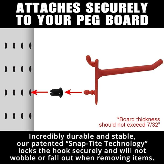 PegPro® 2" Hooks Kit for Standard “Wood Fiber” pegboard – Durable Plastic Pegboard Hooks - for Garage, Kitchen, Craft Room, and More (2" Hook - 24 Pack, Red)