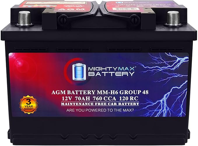 Mighty Max Battery MM-H6 Start and Stop Car BCI Group Size 48 12V 70 AH, 120RC, 760 CCA Rechargeable AGM Car Battery