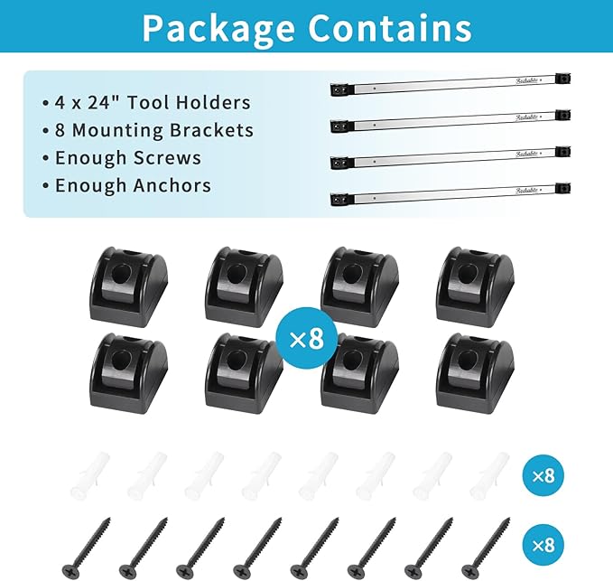 4 Pieces 24" Magnetic Tool Holder Strip, Stainless Steel Surface Tool Magnet Bar, Metal Tool Organizer Rack for Garage Organization, Easy To Install in Workshop, Mounting Screws Included