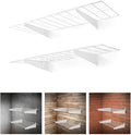 Fencer Wall Mounted Garage Shelving - 48 in. W x 18 in. D, White, Heavy Duty, 2 Hooks, 500lb Capacity