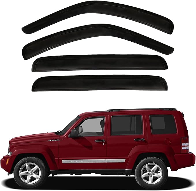 4pcs Front+Rear Smoke Tint Sun/Rain Guard Outside Mount Tape-On Vent Window Visors Compatible with 08-13 Liberty KK