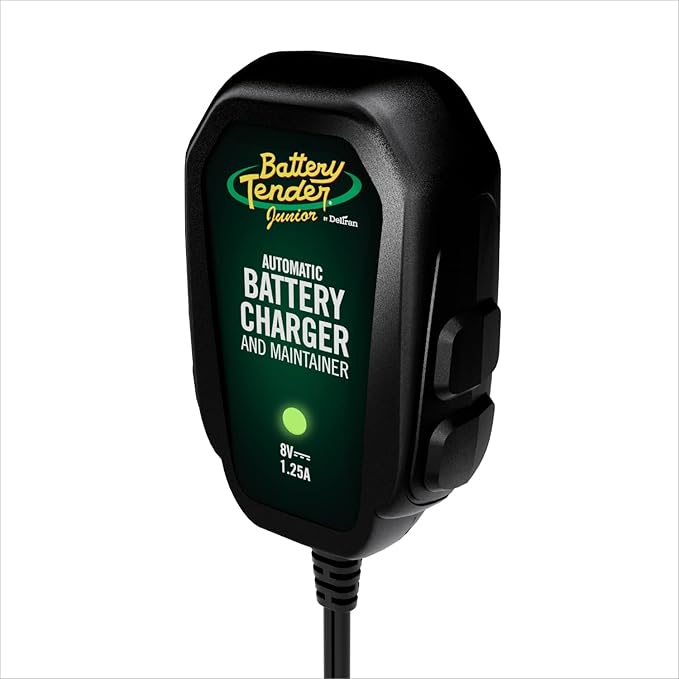 Battery Tender Junior 8V, 1.25 AMP Car Battery Charger and Maintainer: Fully Automatic 8V Automotive Battery Charger for Cars, Motorcycles, ATVs - 022-0197