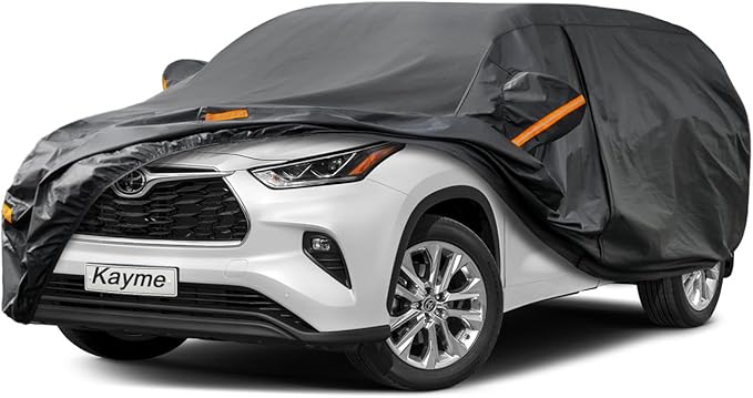 Kayme 7 Layers SUV Car Cover Custom Fit for Toyota Highlander (2013-2025) Waterproof All Weather for Automobiles, Outdoor Full Cover Rain Sun UV Protection.Black