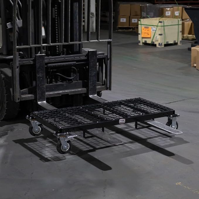 Titan Attachments Mobile Conduit Lumber and Pipe Rack with Eight Bins, Heavy-Duty Rolling Platform Base with Fork Pockets and Locking Caster Wheels, 2,500 LB Capacity, Mobile Roller Dolly