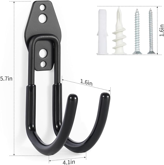 Hose Hanger Wall Mount 2 Pack,Heavy Duty Hose Holder with Screws Metal Hose Hangers for Outside,Hose Rack Suitable for Garage,Garden and Yard,Black