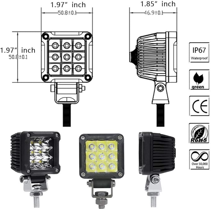 Motorcycle Fog Lights, 2'' Inch 27W Spot Mini Cube Work Driving Pod Lights for Offroad Trucks ATV UTV SUV 4x4 Pick Up Car Boat