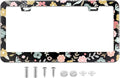 Black Cute Cartoon Floral License Plate Frame Colorful Flowers Stainless Steel License Plate Holder Auto Parts Decoration with Screws License Plate Holder 12x6 Inch for Women Gift Car Accessories