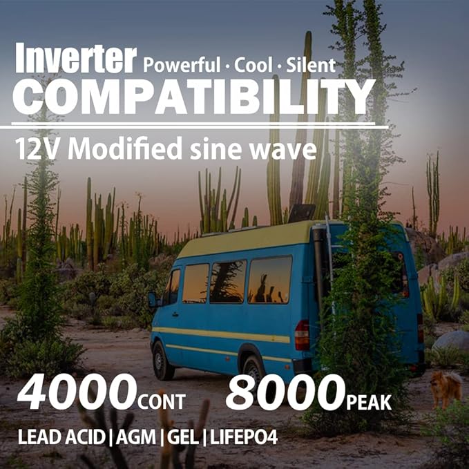 4000 Watt Modified Sine Wave Inverter, 12V Power Inverter, Four 110 / 120V DC to AC Outlets,Type-C Port,Dual Fast Charge USB Ports, LCD Display, Remote Control for Home RV Solar Car Emergency Off Grid