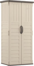 Suncast Vertical Outdoor Storage Shed with Reinforced Floor, Lockable Double Doors, All-Weather Construction, and Multi-Wall Panels, Vanilla, Made in the USA