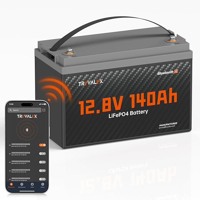 12V 140Ah LiFePO4 Bluetooth Lithium Battery Group31, Low Temp Protection, Built-in Smart 150A BMS, 5000+ Deep Cycles, 1.79 kWh Energy, Perfect for RV, Trailer, Yacht, Trolling Motor, Off-Grid