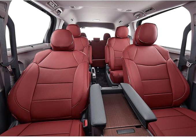 EKR Sienna Seat Covers for 2021-2025 Toyota Sienna XLE,XSE,Limited,Platinum,7 Seats,2nd Row Captain Chairs W/NO Legrest,Waterproof Seat Covers Full Set for Cars,Car Seat Protectors-Leather(Burgundy)