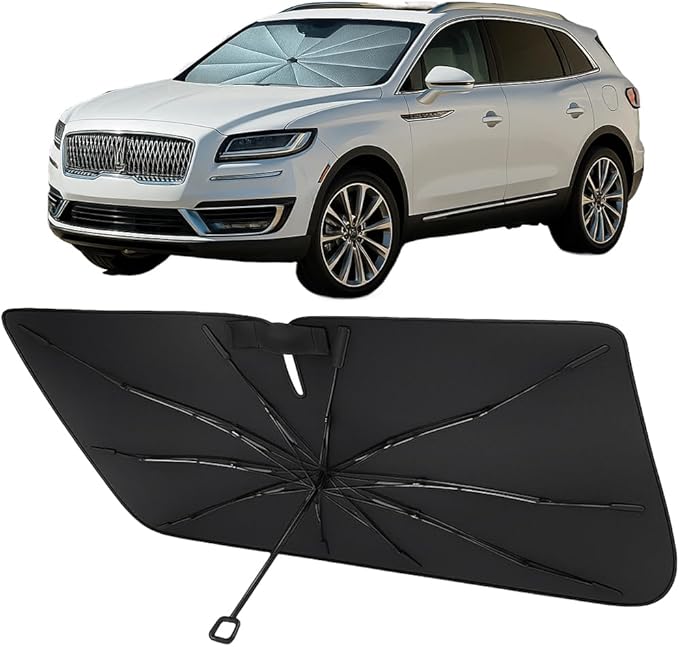 Proadsy Windshield Sun Shade Umbrella for Lincoln Nautilus 2014-2025 Foldable Car Umbrella Sunshade with Soft TPU Handle Spring Structure Crystal Cooling Material Protect Car from Rays & Heat