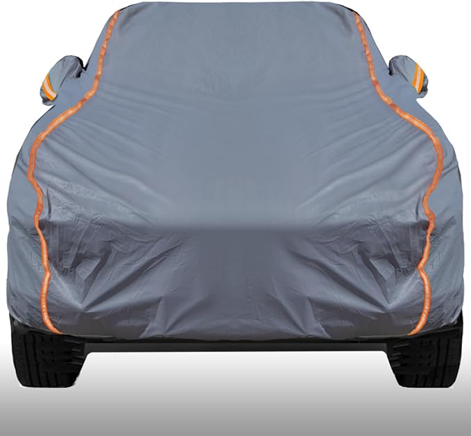 KEYOOG Universal Waterproof Heavy Weight Full Car Covers, Fit Pickup, All Weather, Outdoor Full Cover Weatherproof UV Sun Protection Snow Dust Storm Resistant with PEVA Cotton, Fit Length 213"-237"