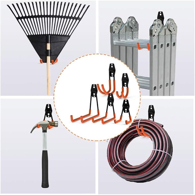 Intpro 12pack Steel Garage Storage Utility Double Hooks Organizer Heavy Duty Wall Mount Tool Holder for Organizing Power Tools Ladders Bulk Items