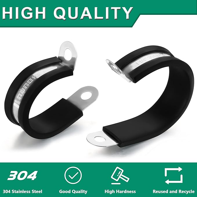 1/2-Inch Stainless Steel Rubber Coated Pipe & Wire Clamps (30pcs, Black, 13mm)