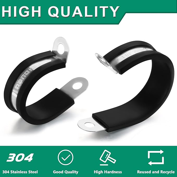 10pcs 2 Inch Stainless Steel Cable Clamps,Rubber Coated Cushioned Insulated Cable Clamp,Automotive Cable Wire Clamps,Pipe Clamps,Metal Clamp for Tube,Lines,Wire Cord Installation(Black,51mm)