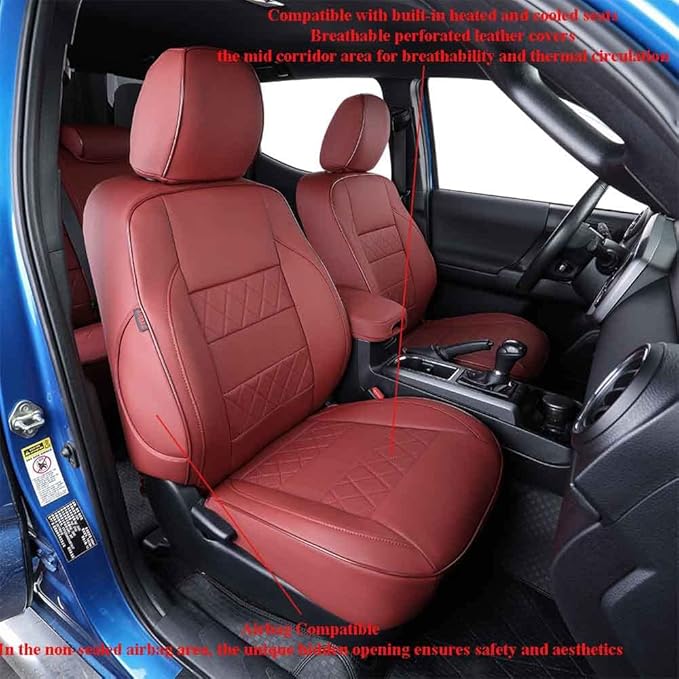 EKR Tacoma Front Car Seat Covers for Toyota Tacoma 2012 2013 2014 2015 (Regular Seats) Custom Leather Truck Seat Cover - Front Row Only,Leather (Burgundy)