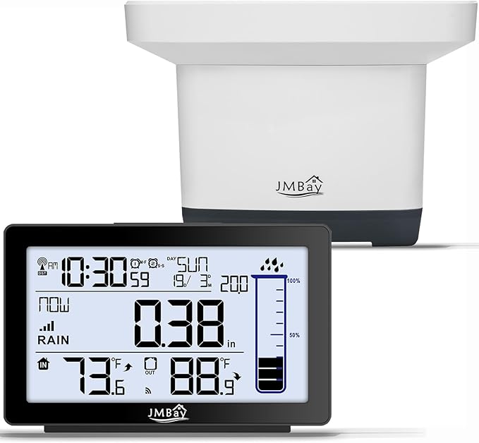 Wireless Rain Gauge Outdoor, Digital Rain Gauge Outdoors Best Rated with Thermometer,Accurate Self-Emptying Rain Measure Gauge for Garden,Remote Electronic Rain Meter,Freeze Proof Rainfall Measurer